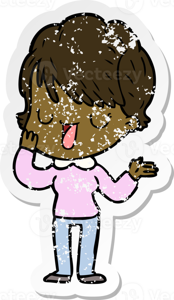 distressed sticker of a cartoon woman talking png