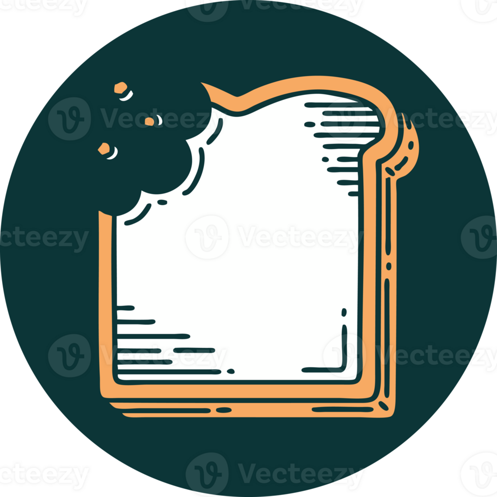 iconic tattoo style image of a bitten slice of bread png