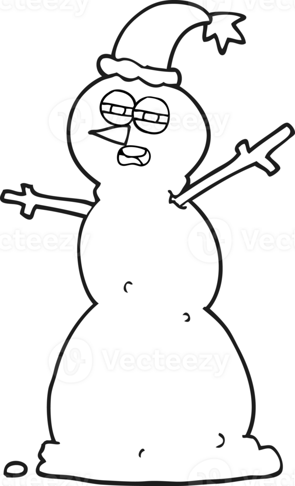 hand drawn black and white cartoon unhappy snowman png