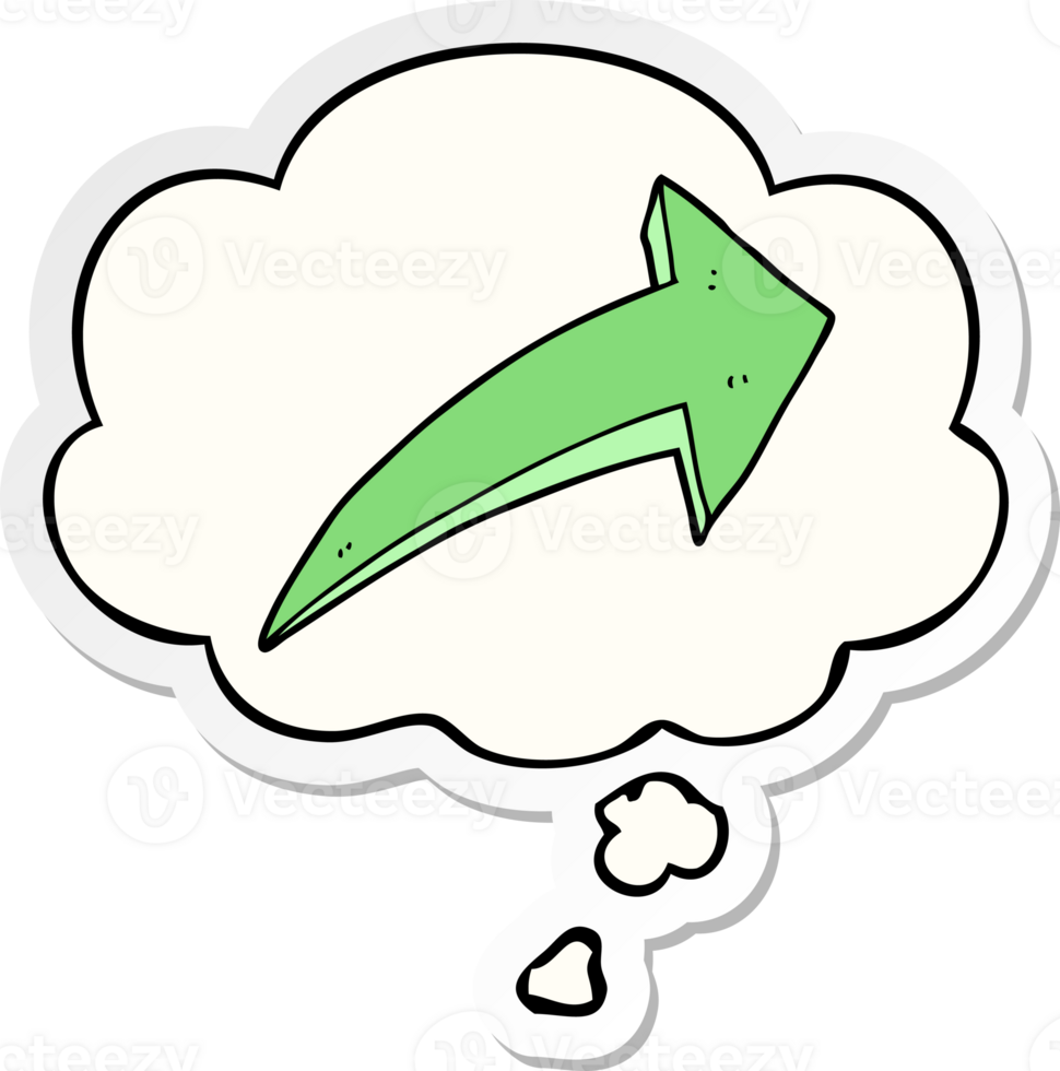 cartoon arrow with thought bubble as a printed sticker png