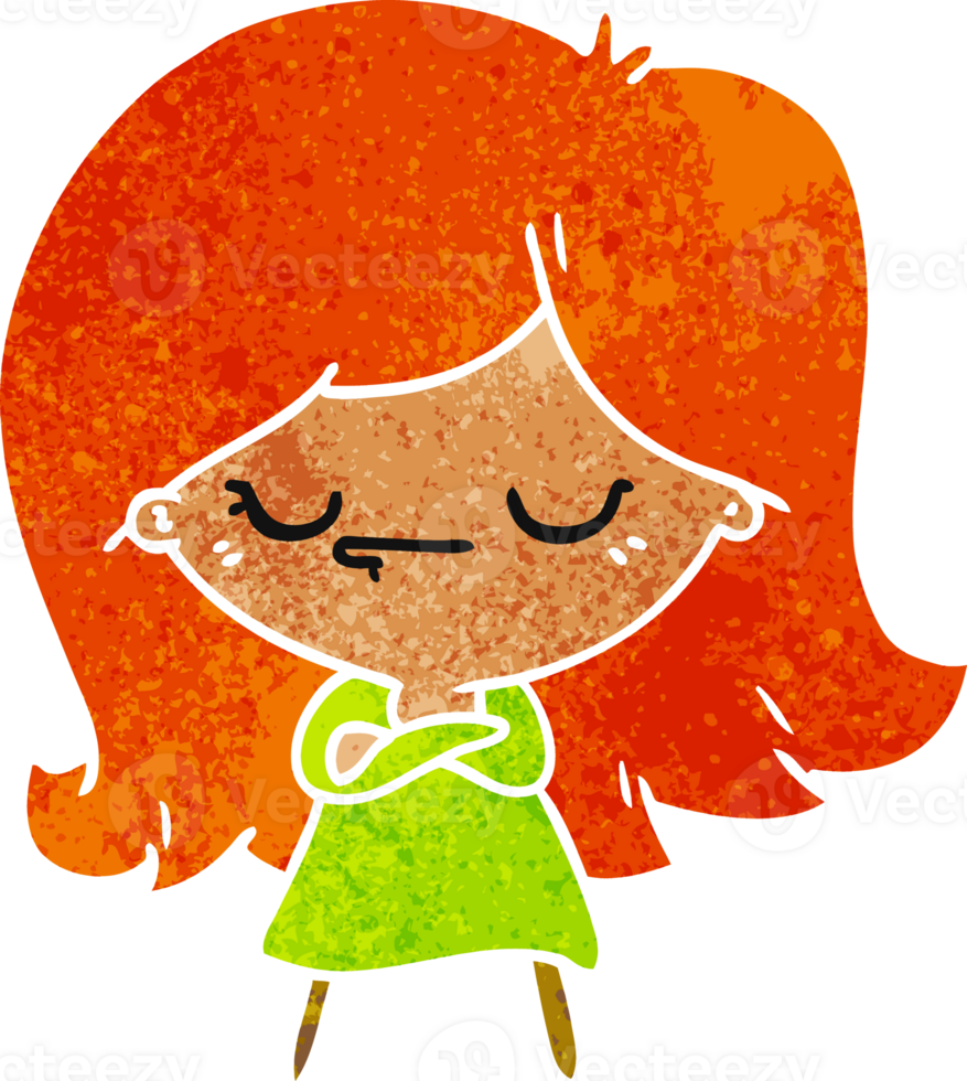 hand drawn retro cartoon of cute kawaii girl png
