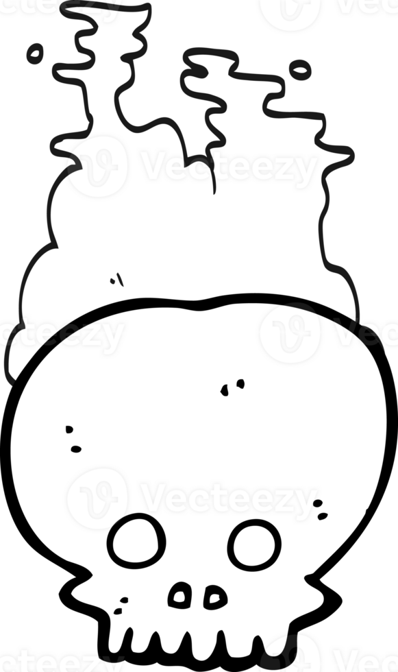 hand drawn black and white cartoon steaming skull png