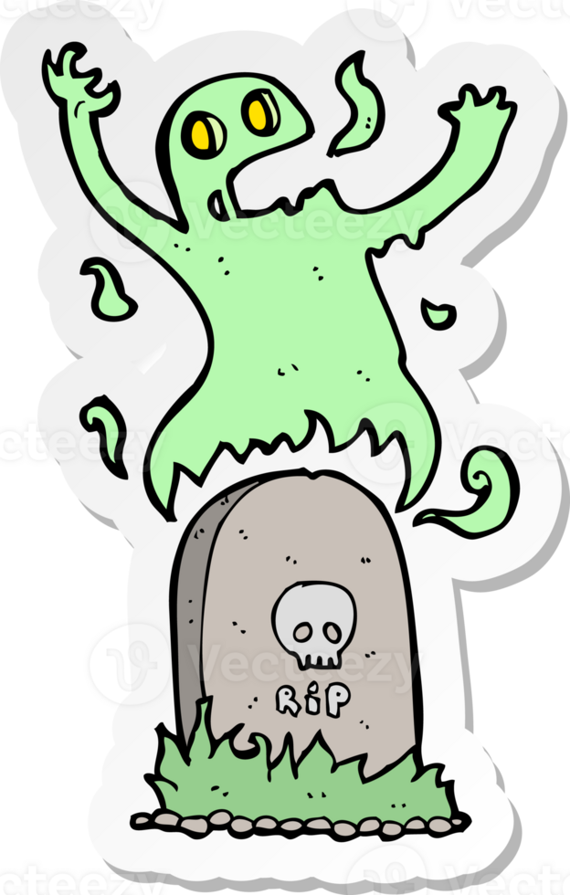 sticker of a cartoon ghost rising from grave png