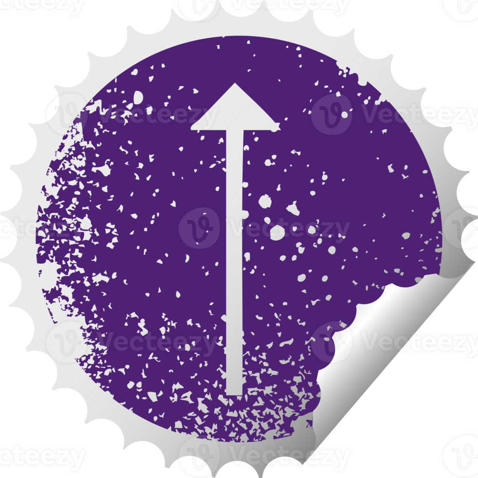 distressed circular peeling sticker symbol of a long arrow symbol png