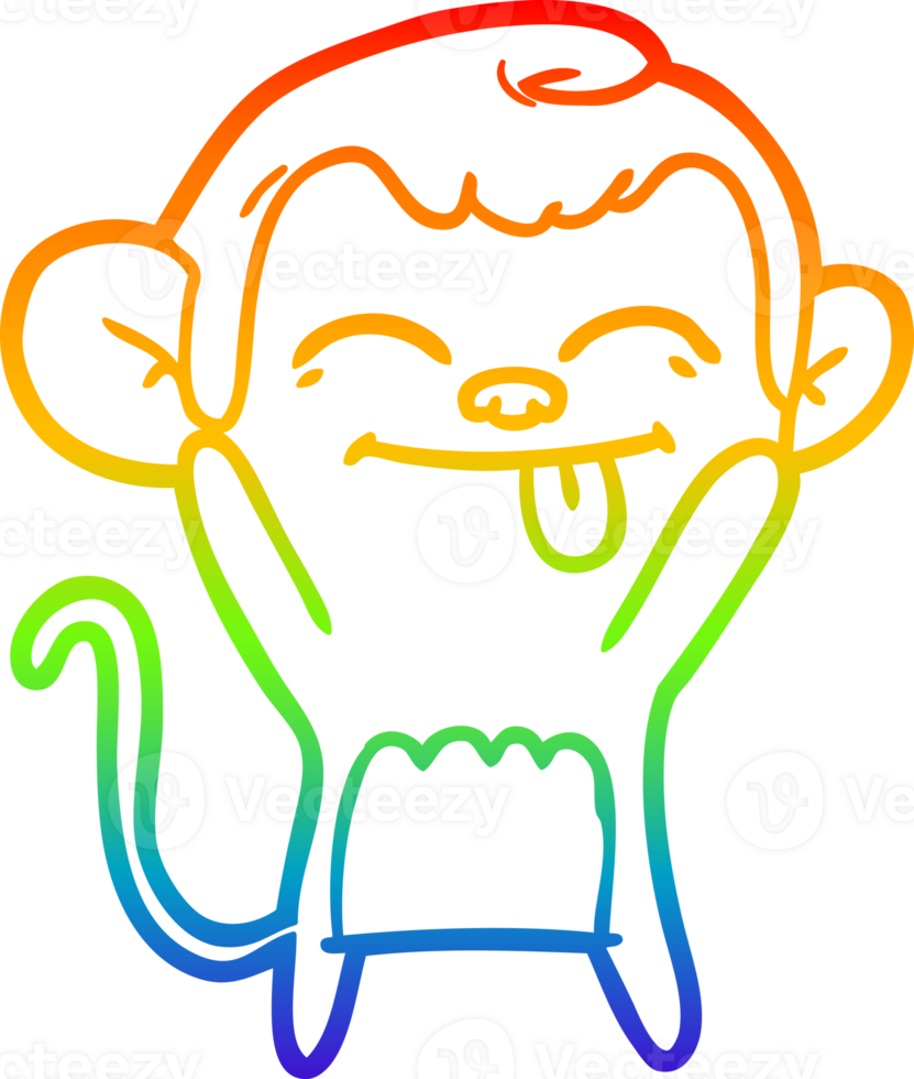 rainbow gradient line drawing of a funny cartoon monkey png