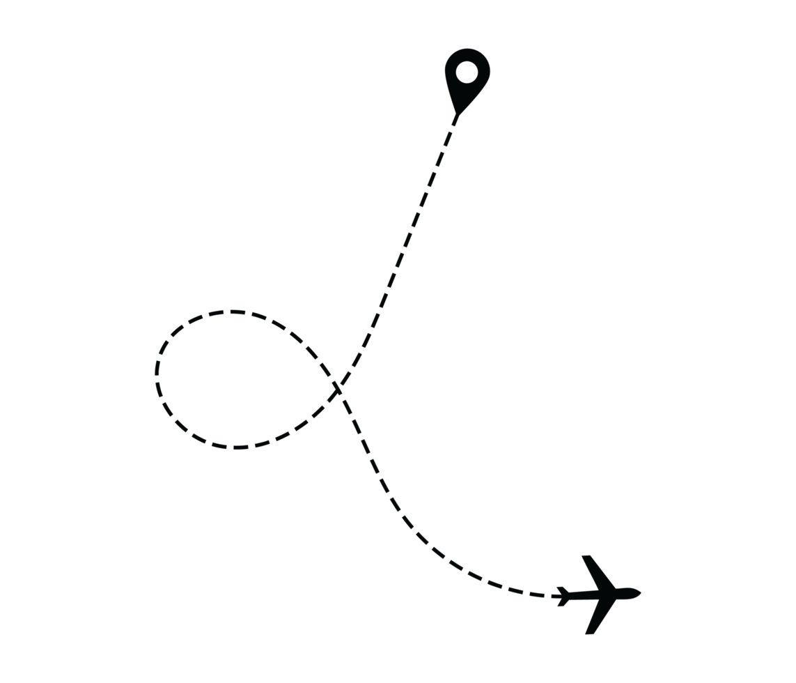 Airplane dotted route line the way airplane. Flying with a dashed line from the starting point and along the path png
