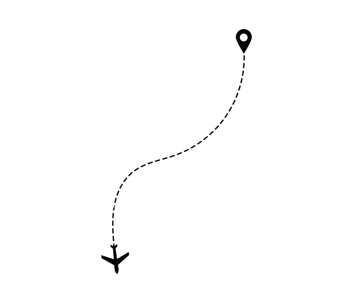 Airplane dotted route line the way airplane. Flying with a dashed line from the starting point and along the path png