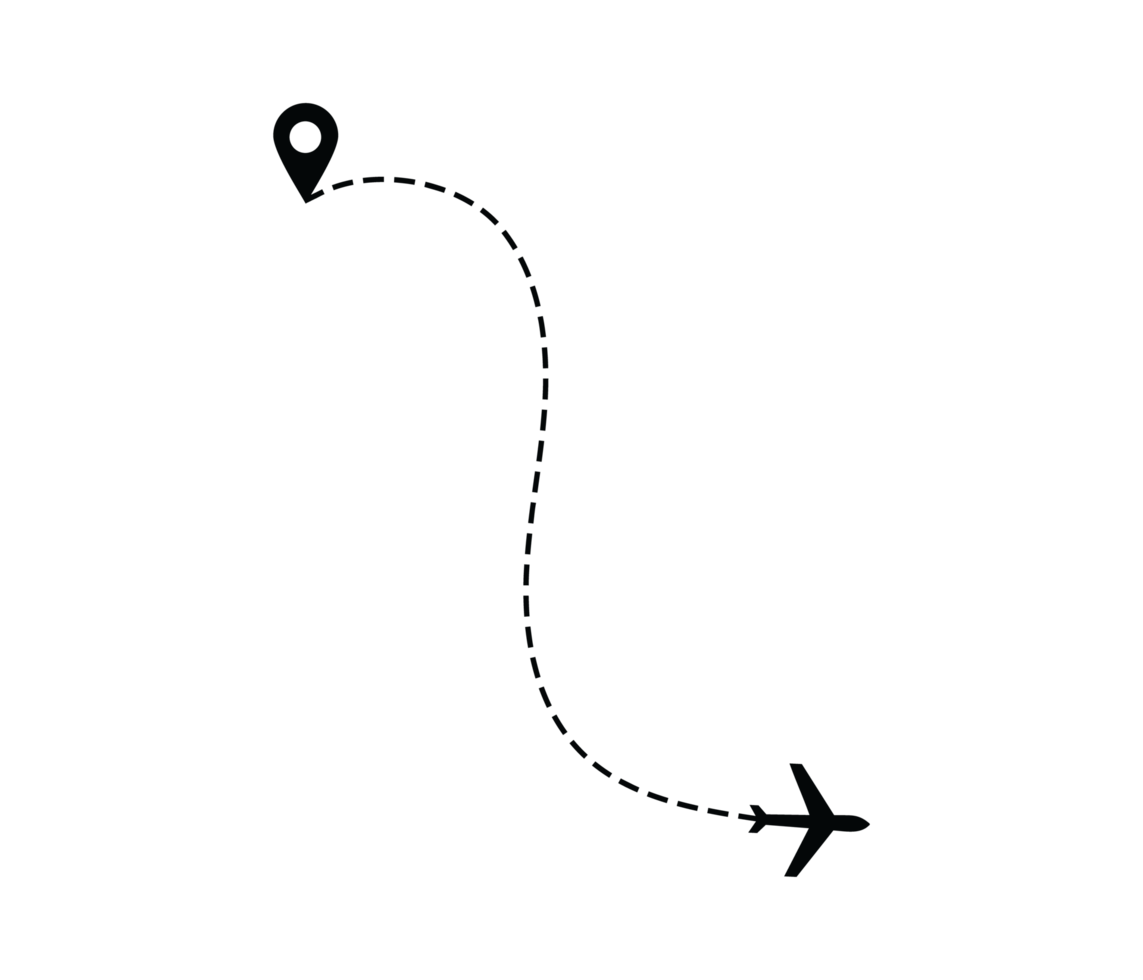 Airplane dotted route line the way airplane. Flying with a dashed line from the starting point and along the path png