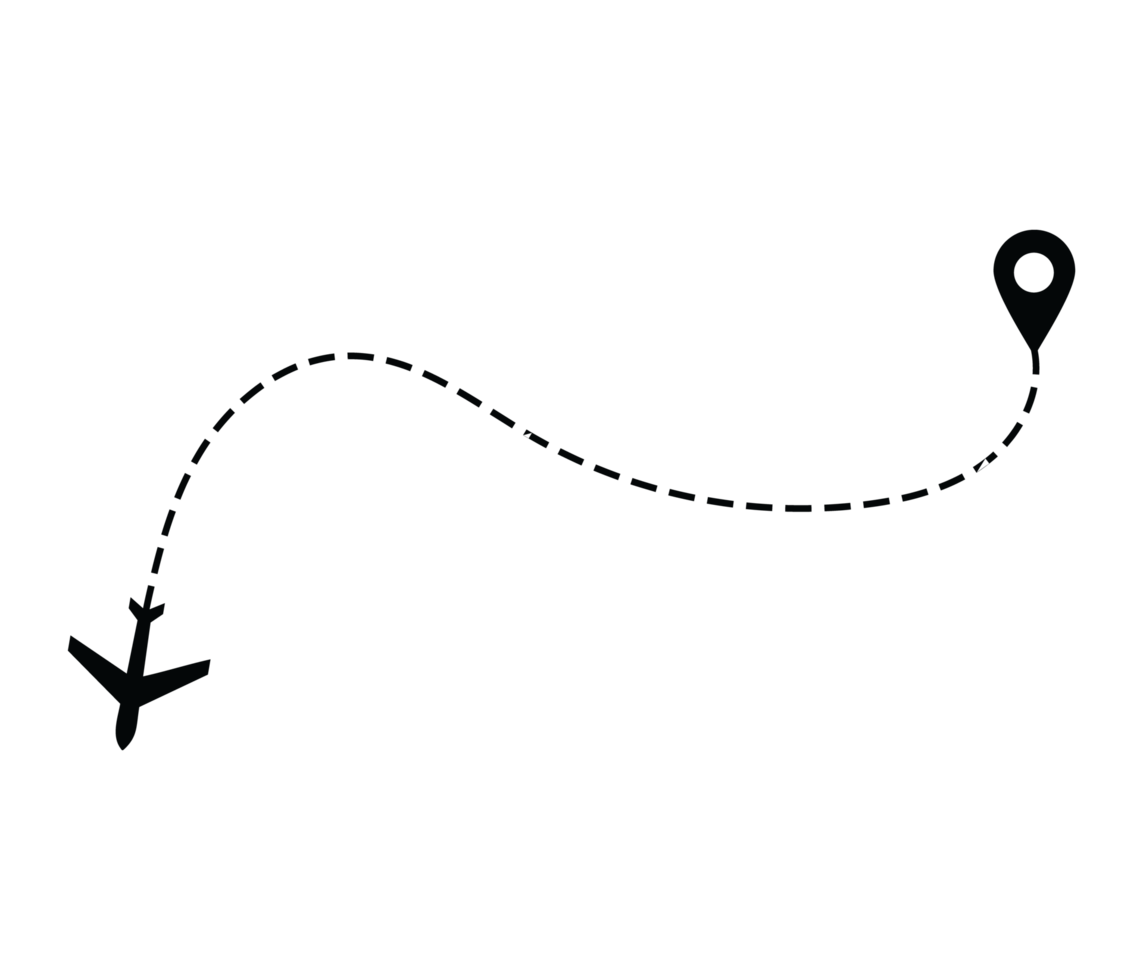 Airplane dotted route line the way airplane. Flying with a dashed line from the starting point and along the path png