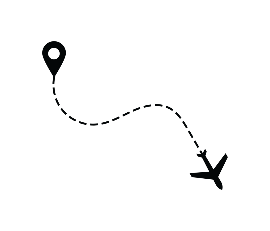 Airplane dotted route line the way airplane. Flying with a dashed line from the starting point and along the path png
