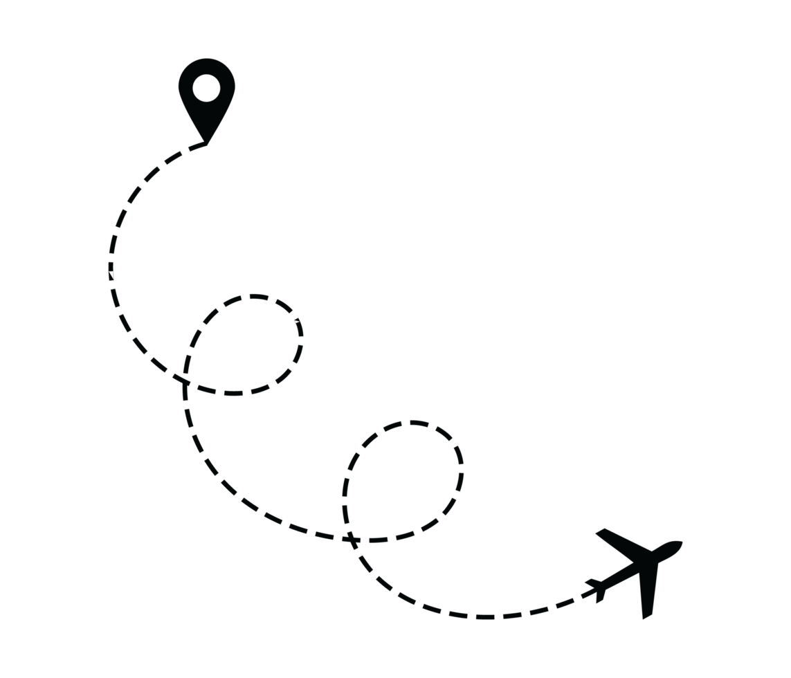 Airplane dotted route line the way airplane. Flying with a dashed line from the starting point and along the path png