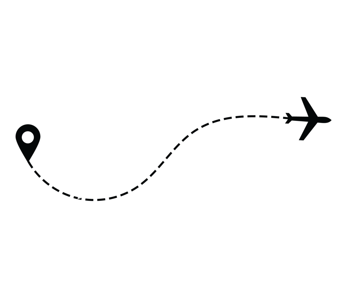 Airplane dotted route line the way airplane. Flying with a dashed line from the starting point and along the path png