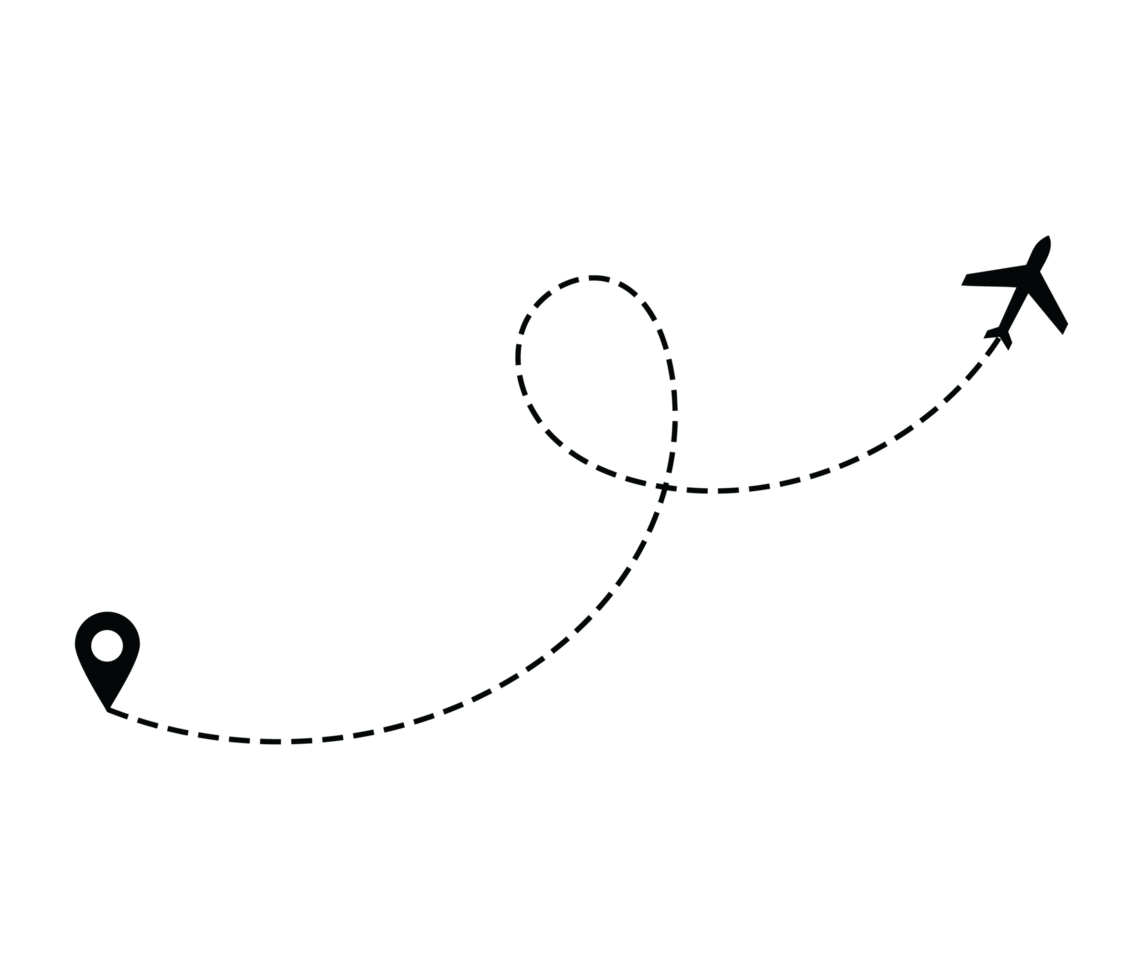 Airplane dotted route line the way airplane. Flying with a dashed line from the starting point and along the path png