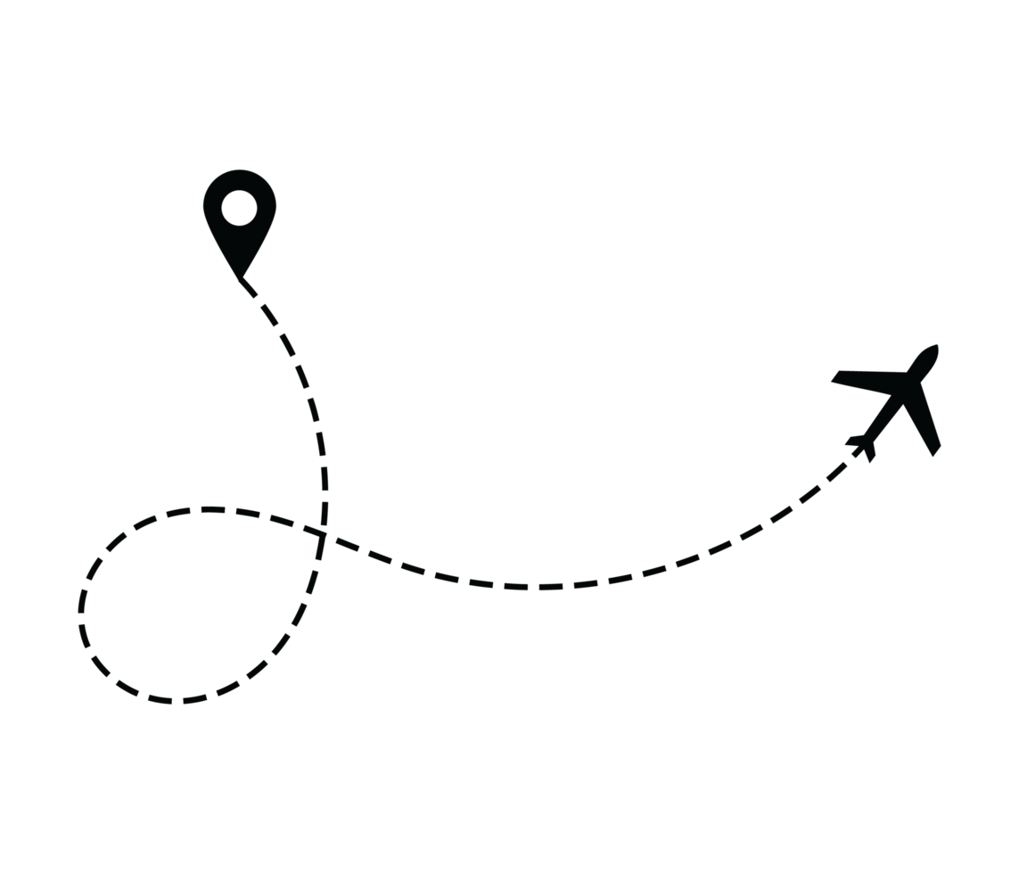 Airplane dotted route line the way airplane. Flying with a dashed line from the starting point and along the path png