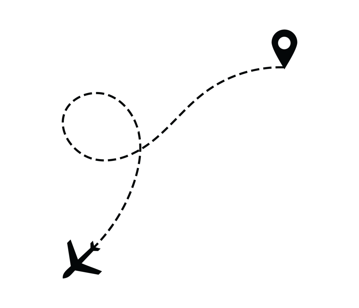 Airplane dotted route line the way airplane. Flying with a dashed line from the starting point and along the path png