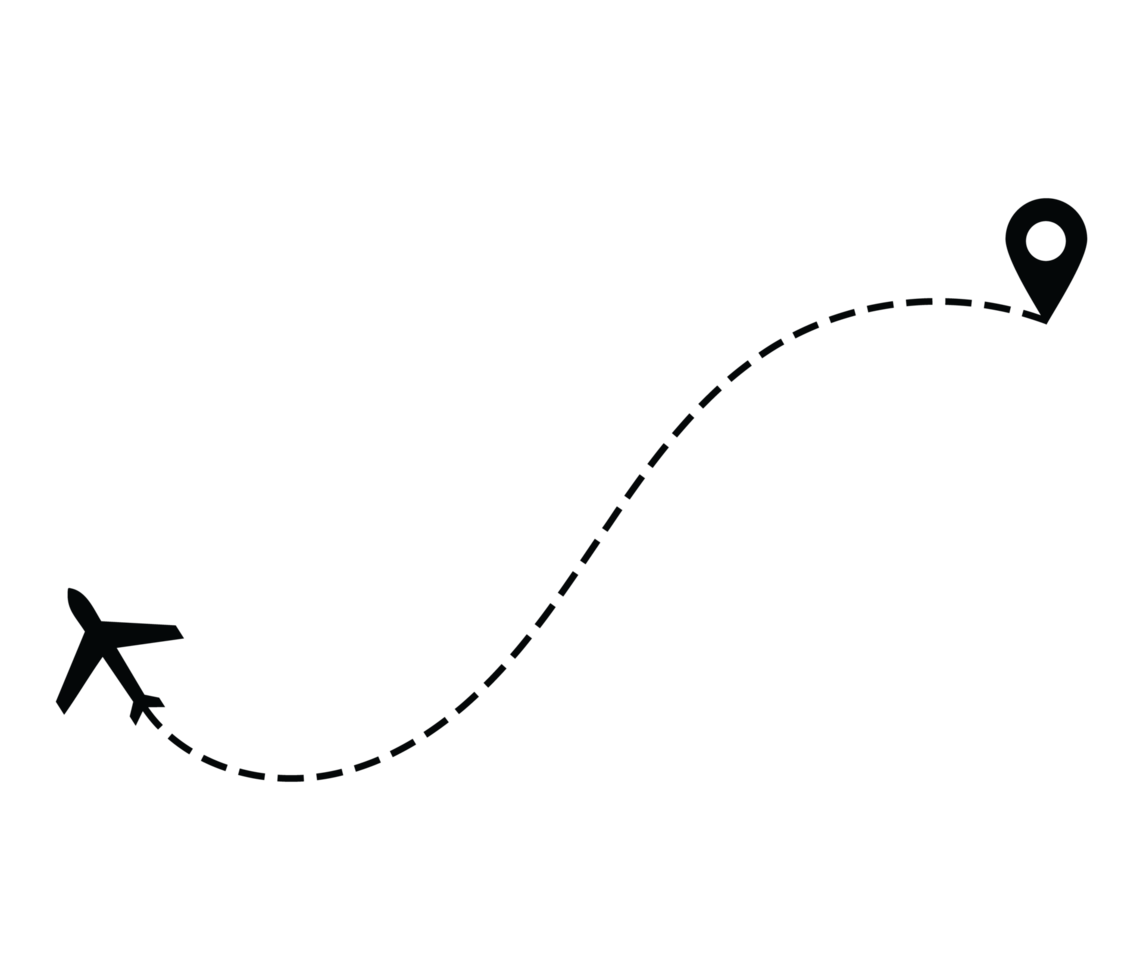 Airplane dotted route line the way airplane. Flying with a dashed line from the starting point and along the path png