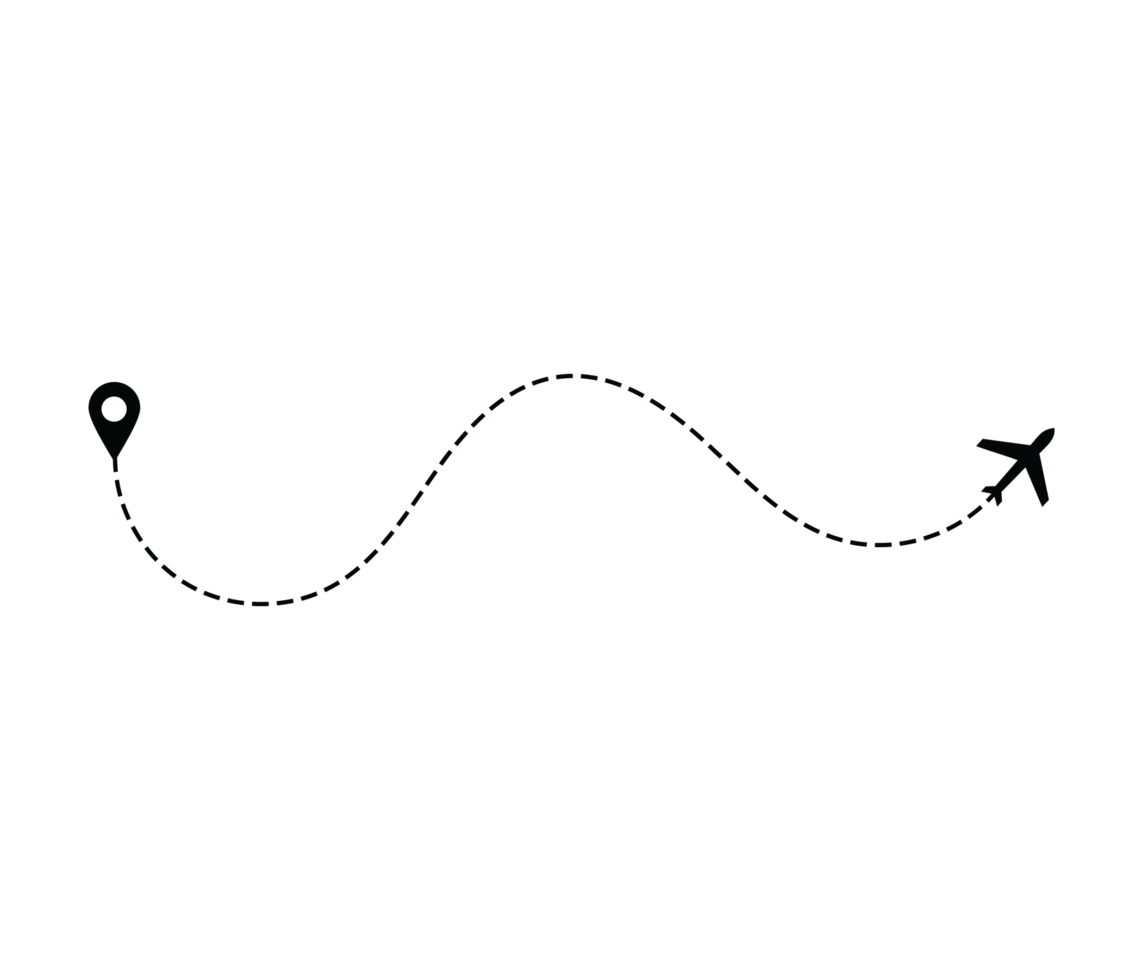 Airplane dotted route line the way airplane. Flying with a dashed line from the starting point and along the path png