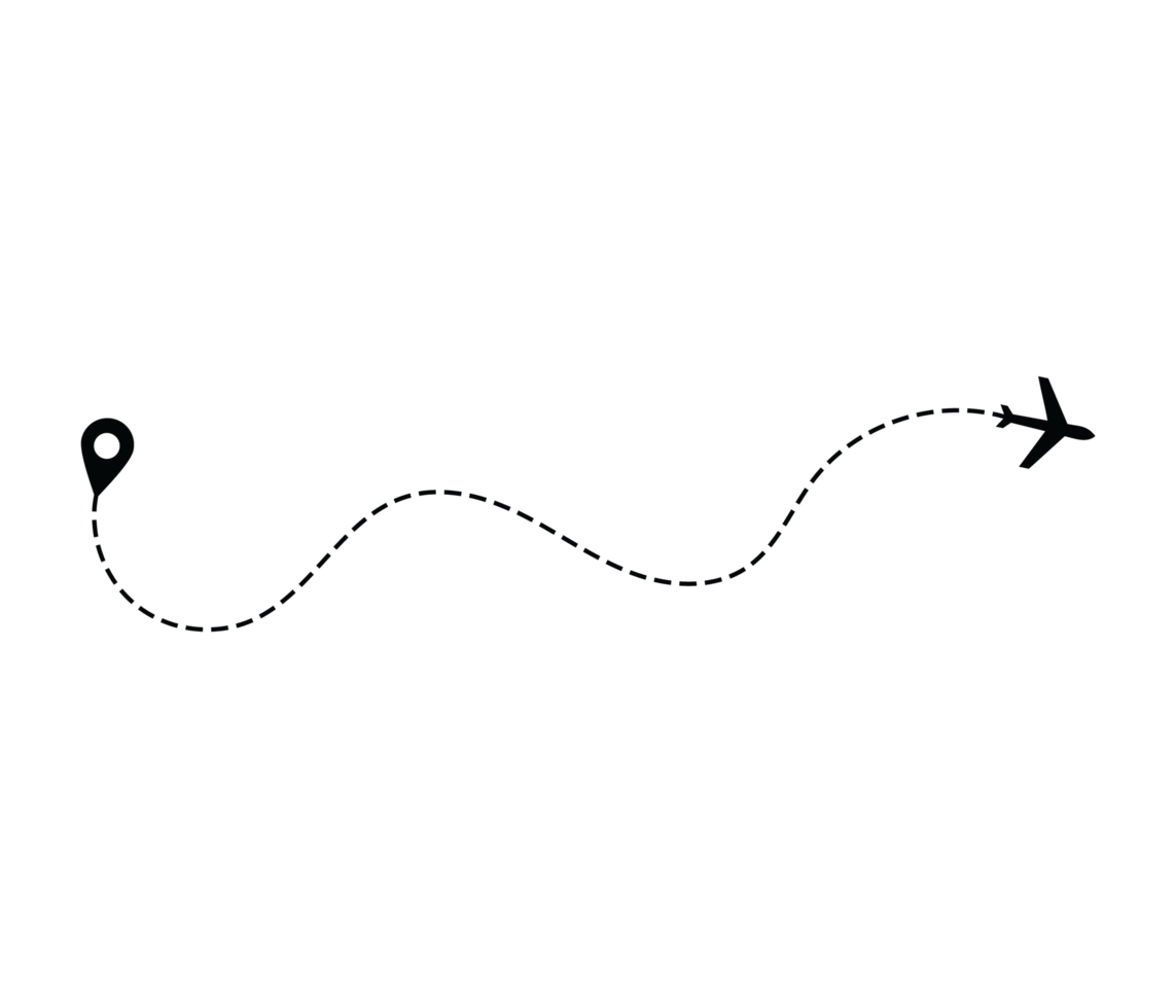 Airplane dotted route line the way airplane. Flying with a dashed line from the starting point and along the path png
