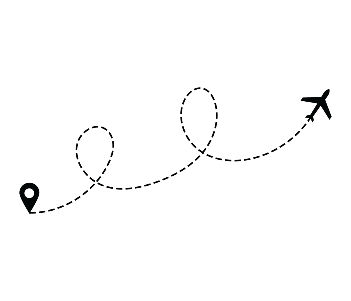 Airplane dotted route line the way airplane. Flying with a dashed line from the starting point and along the path png