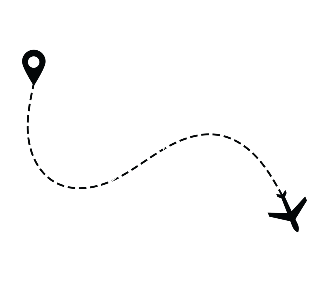 Airplane dotted route line the way airplane. Flying with a dashed line from the starting point and along the path png