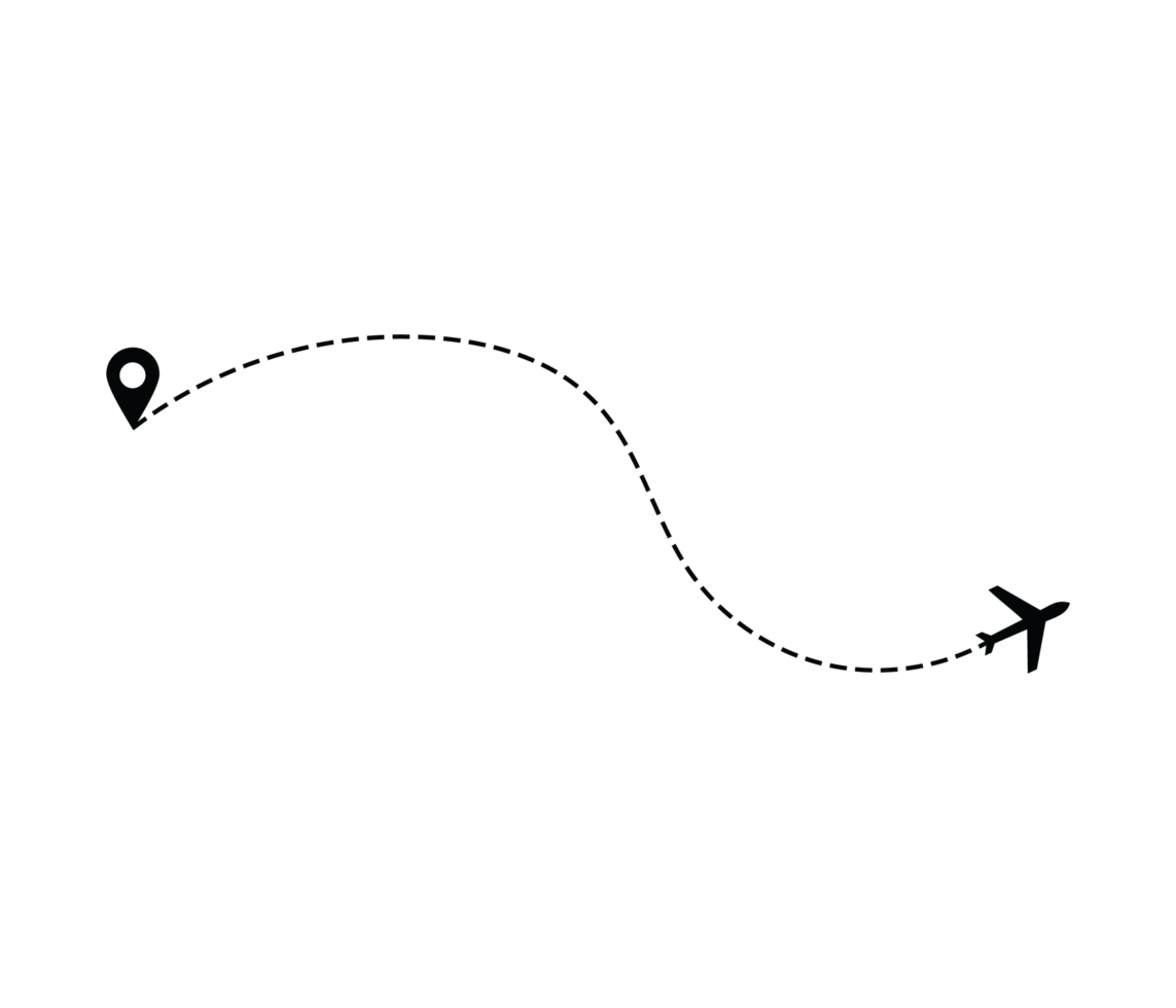 Airplane dotted route line the way airplane. Flying with a dashed line from the starting point and along the path png