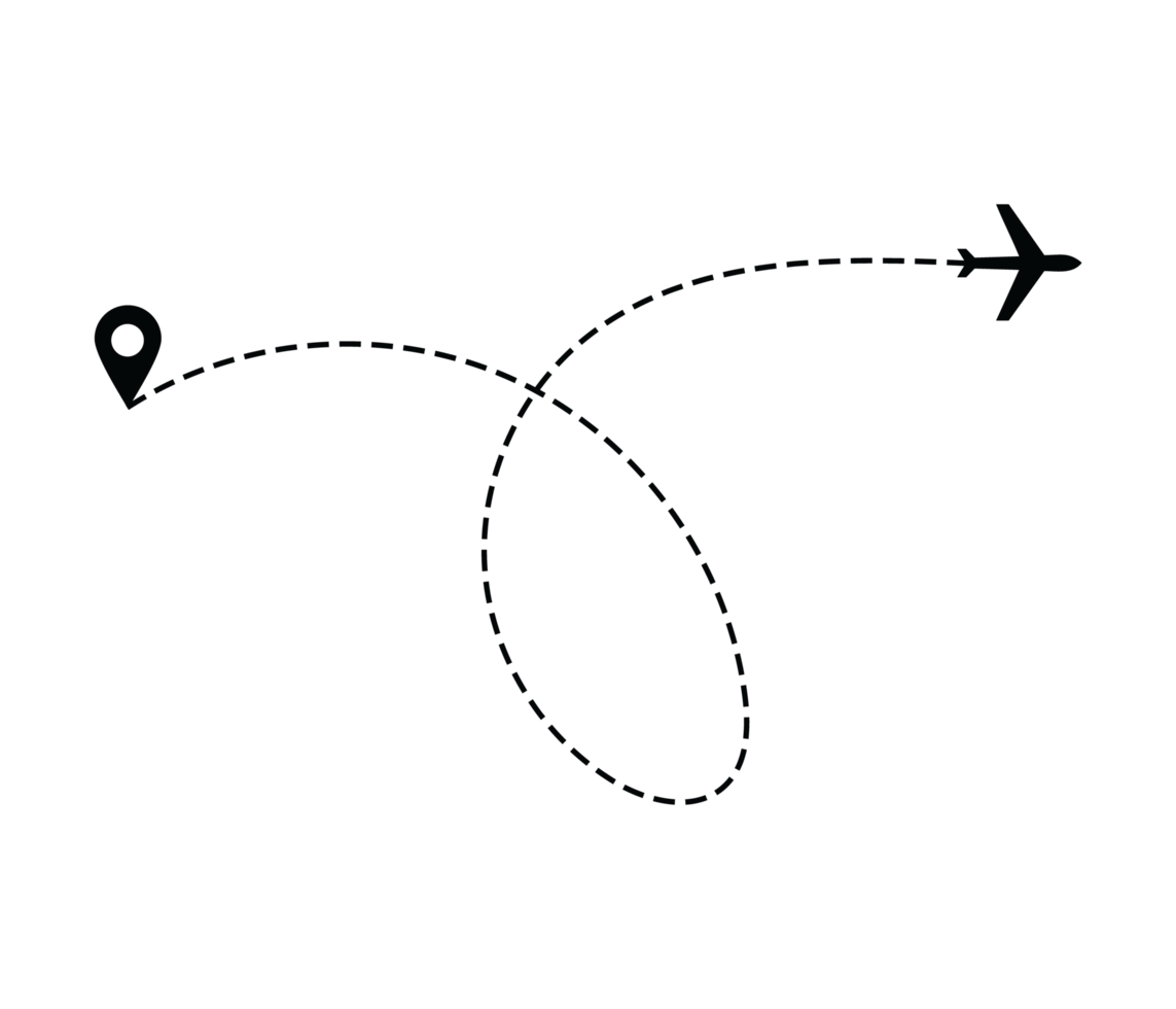 Airplane dotted route line the way airplane. Flying with a dashed line from the starting point and along the path png
