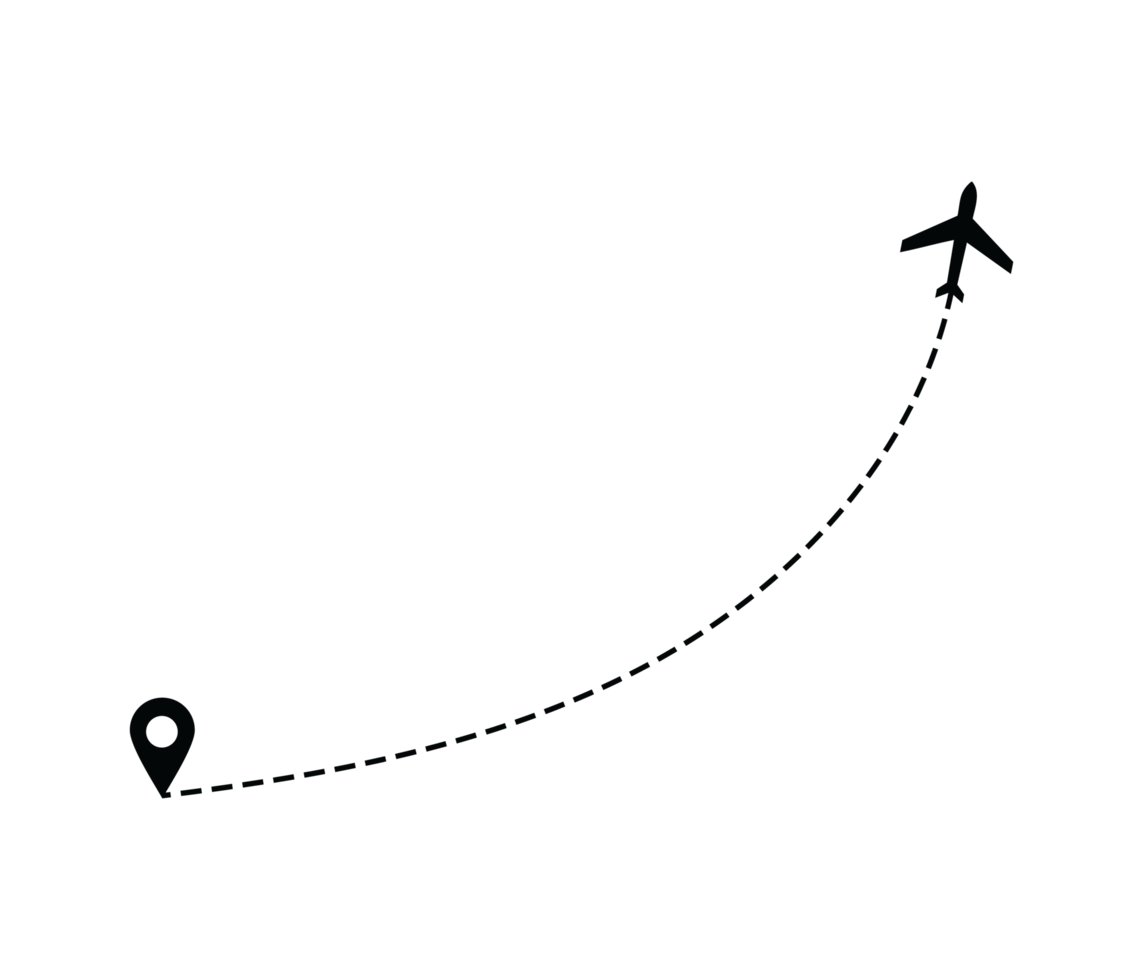 Airplane dotted route line the way airplane. Flying with a dashed line from the starting point and along the path png