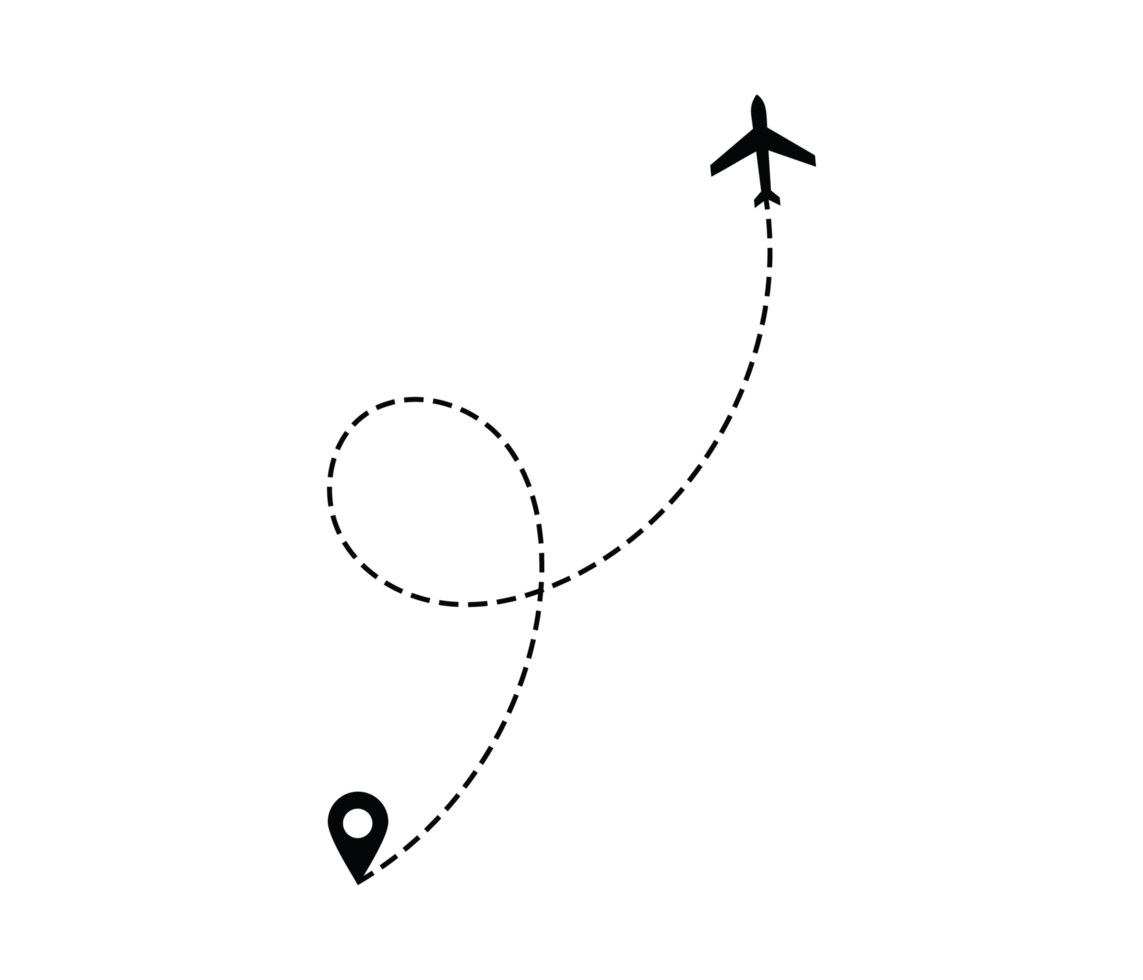 Airplane dotted route line the way airplane. Flying with a dashed line from the starting point and along the path png