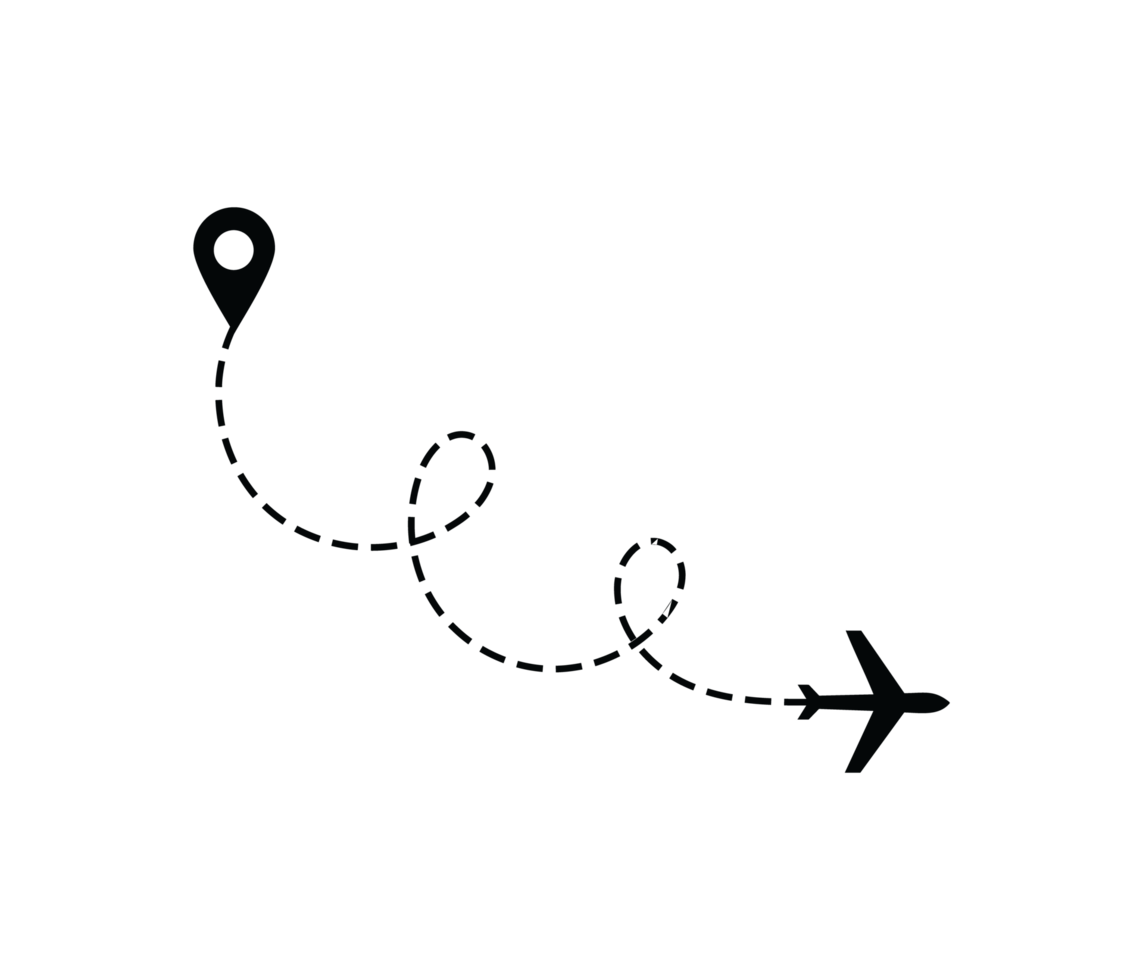 Airplane dotted route line the way airplane. Flying with a dashed line from the starting point and along the path png