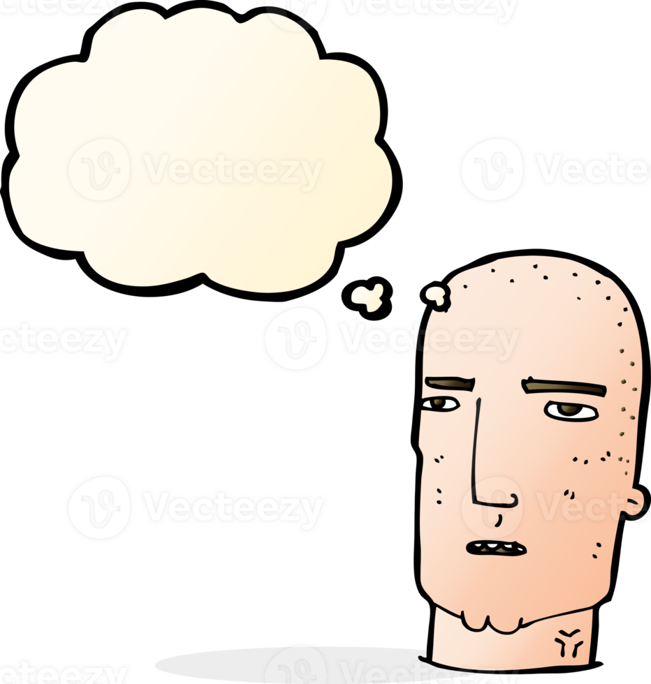 cartoon bald tough guy with thought bubble png