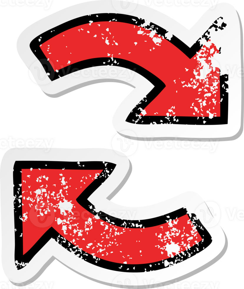 distressed sticker of a cute cartoon directional arrow png