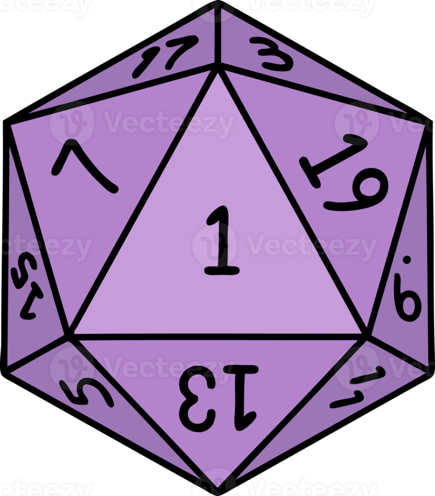 Retro Tattoo Style natural 1 D20 dice roll png