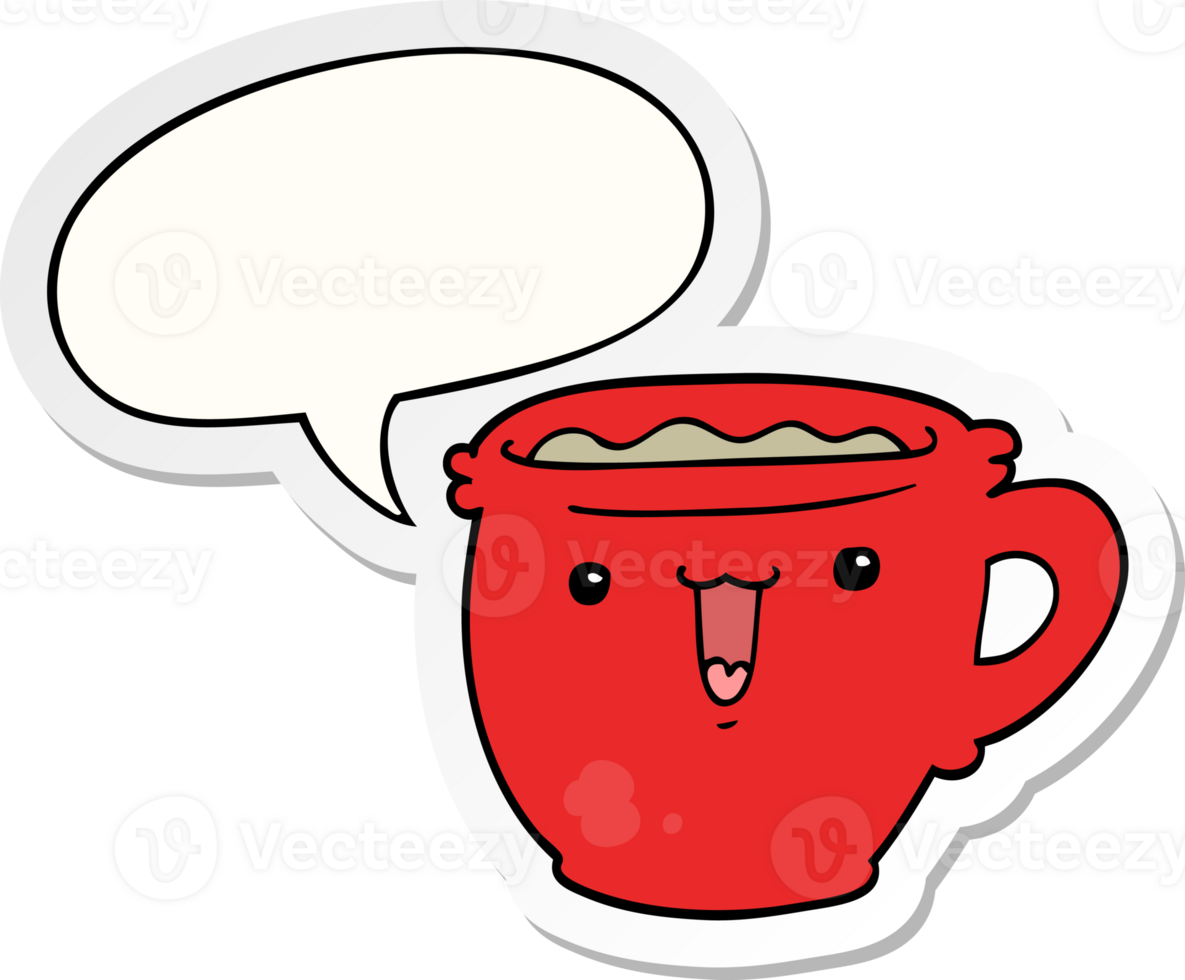 cute cartoon coffee cup with speech bubble sticker png