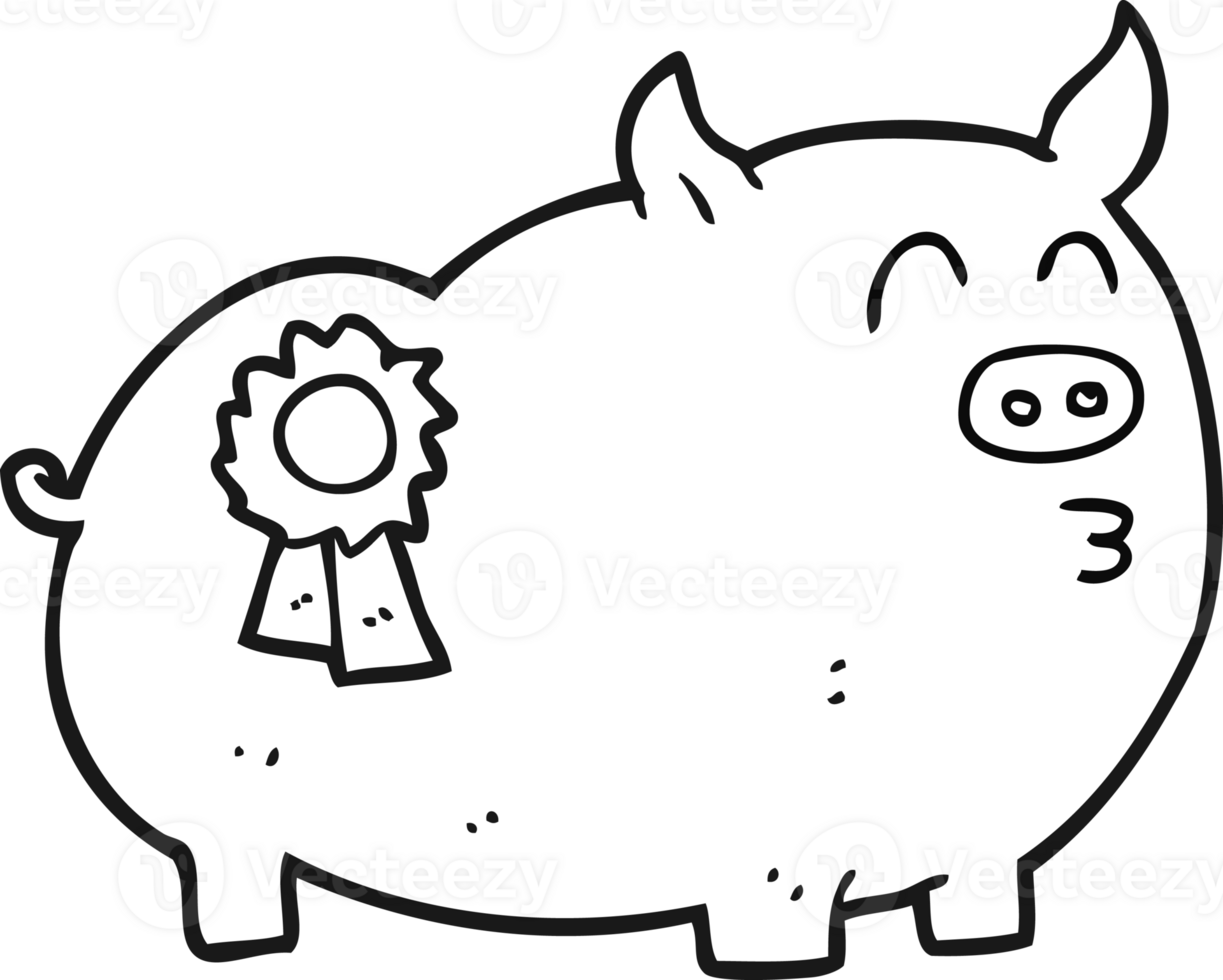 hand drawn black and white cartoon prize winning pig png