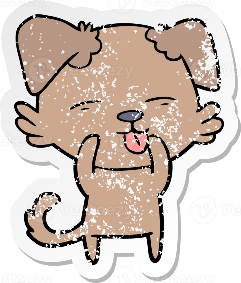 distressed sticker of a cartoon dog sticking out tongue png