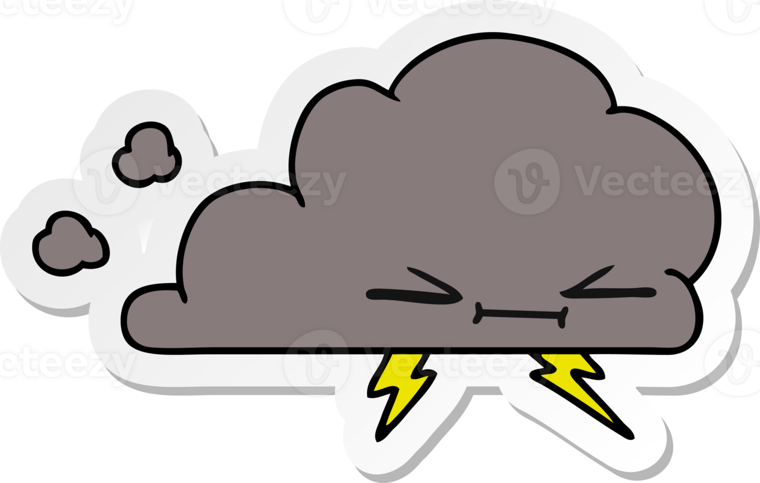 hand drawn sticker cartoon of a grumpy lightening cloud png