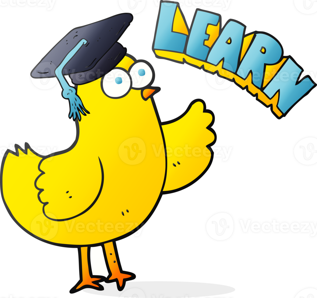 hand drawn cartoon bird with learn text png