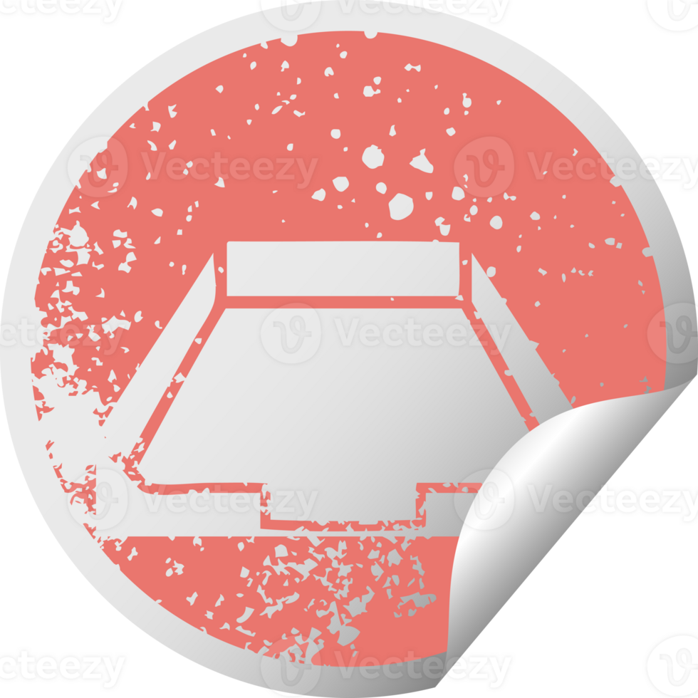 distressed circular peeling sticker symbol of a in box png