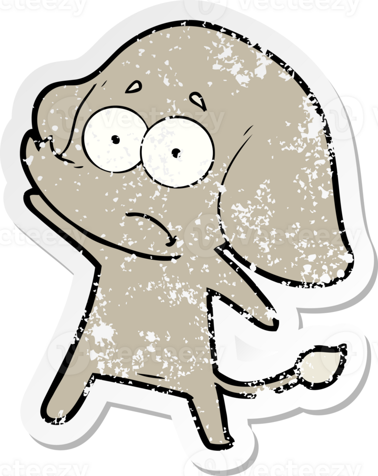 distressed sticker of a cartoon unsure elephant png