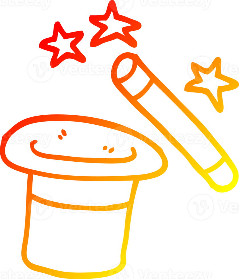 warm gradient line drawing of a cartoon magicians hat and wand png