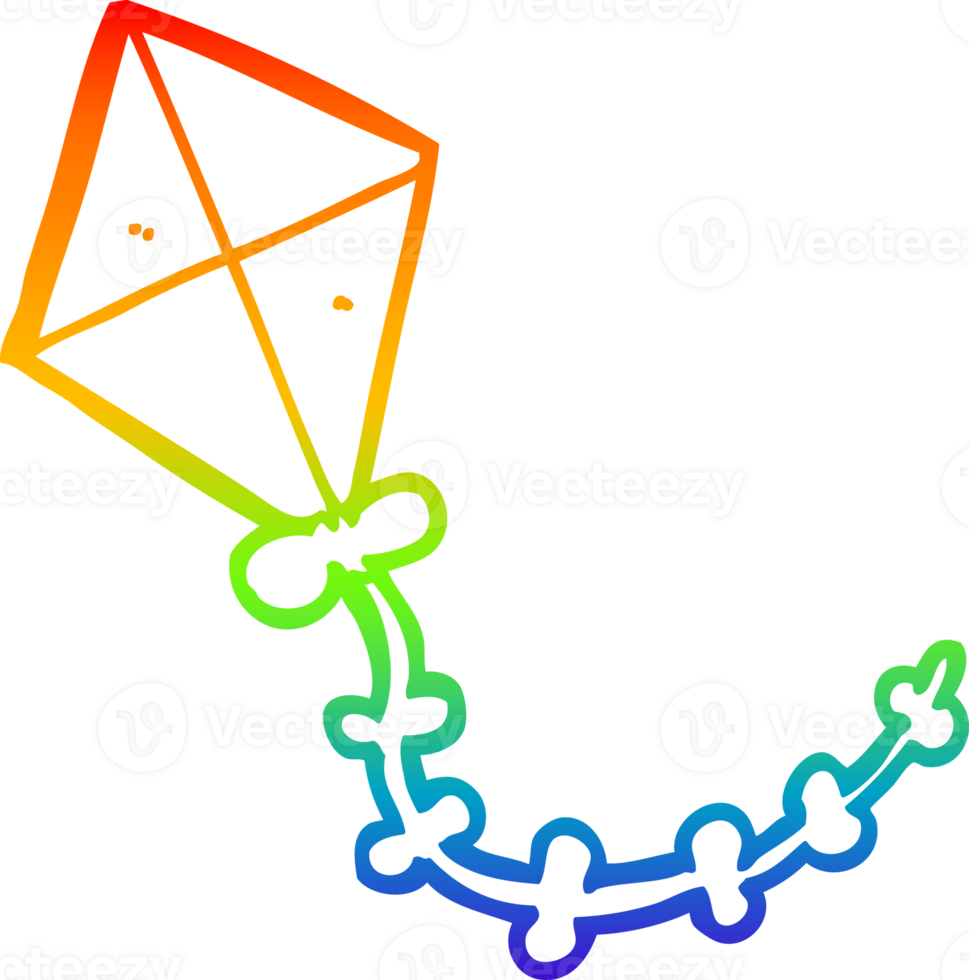 rainbow gradient line drawing of a cartoon kite png