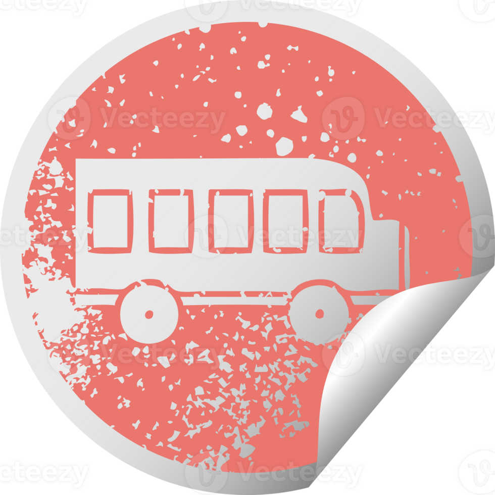 distressed circular peeling sticker symbol of a school bus png