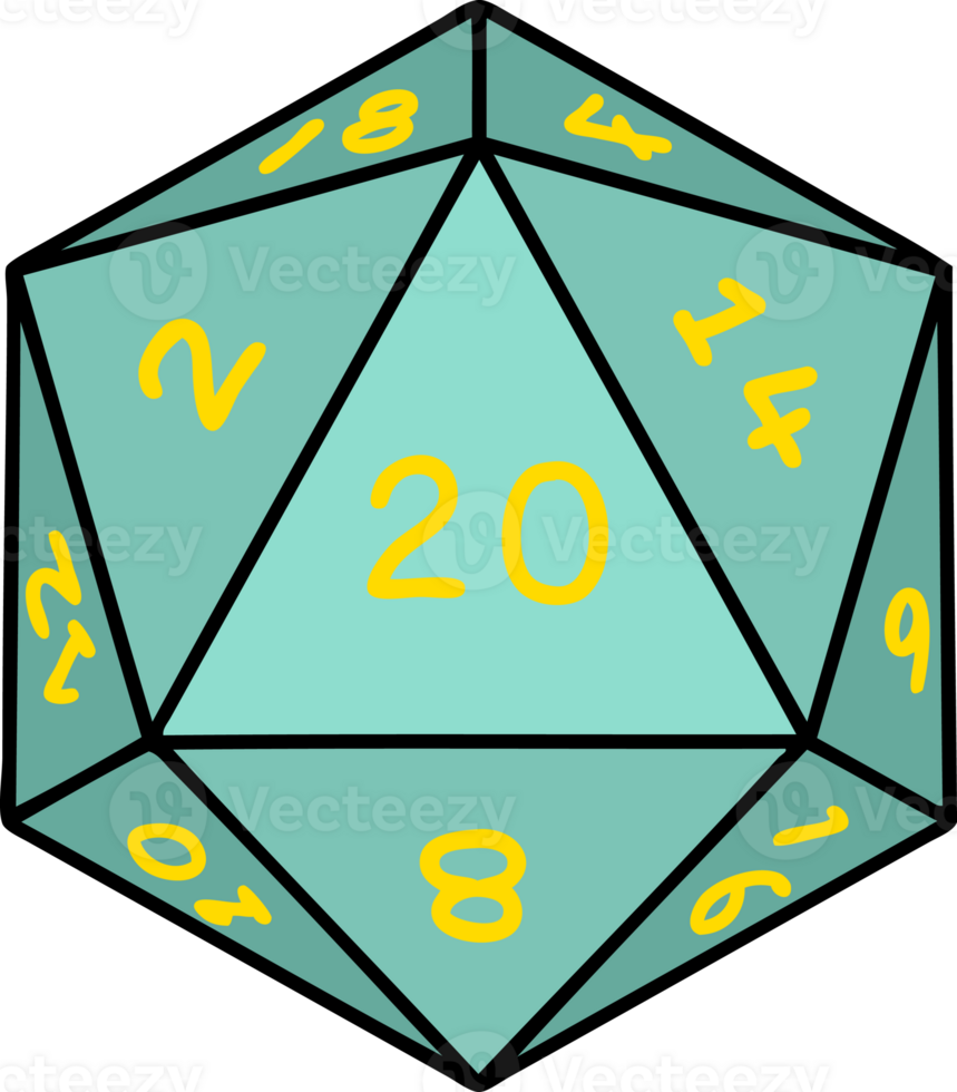 Retro Tattoo Style natural 20 D20 dice roll png