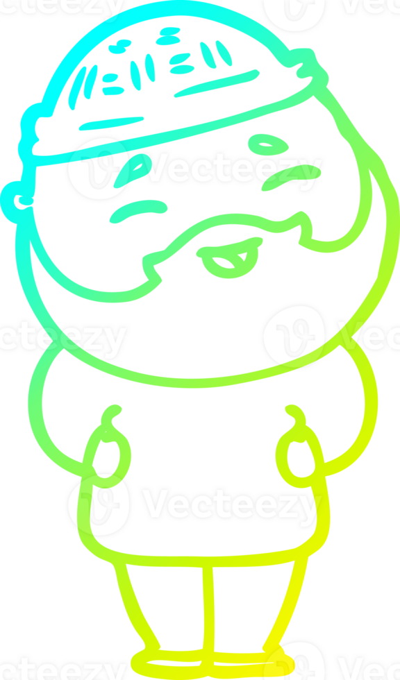 cold gradient line drawing of a cartoon happy bearded man png