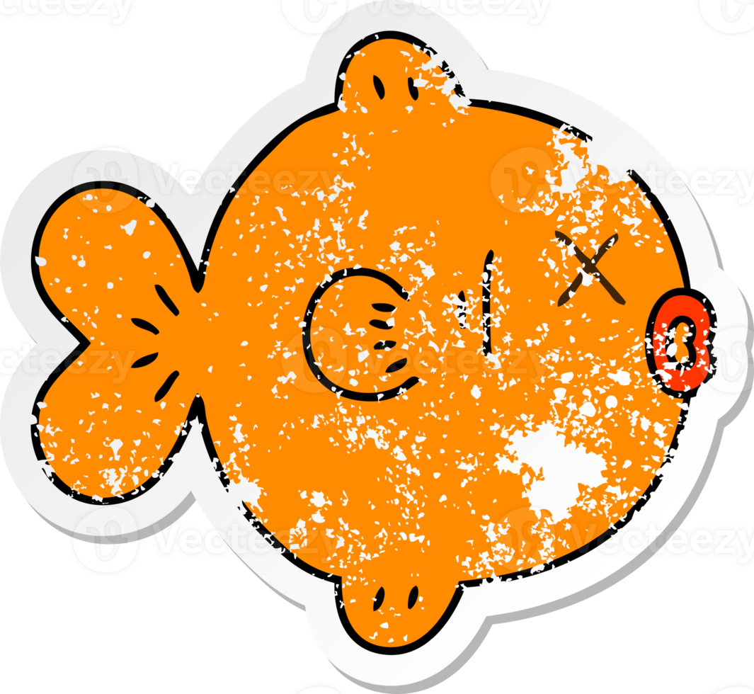distressed sticker of a quirky hand drawn cartoon fish png