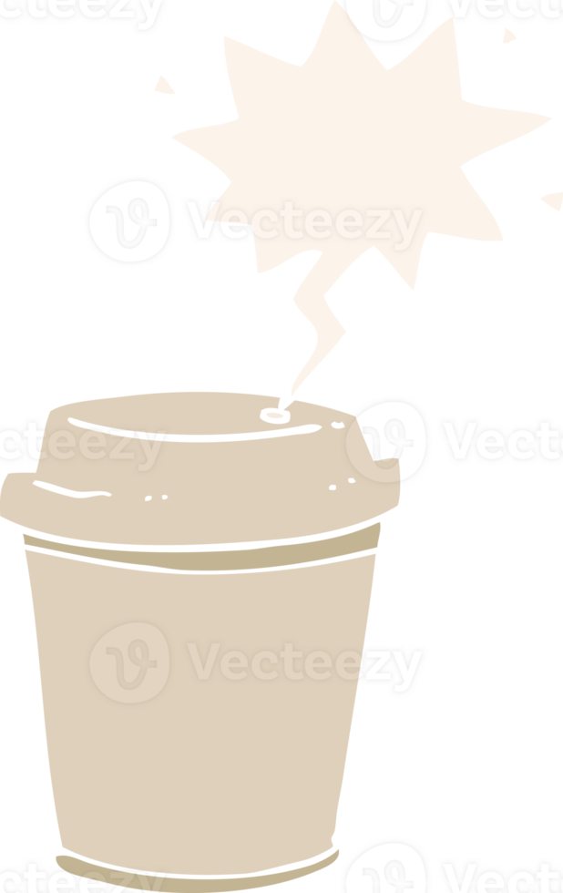cartoon takeout coffee cup with speech bubble in retro style png