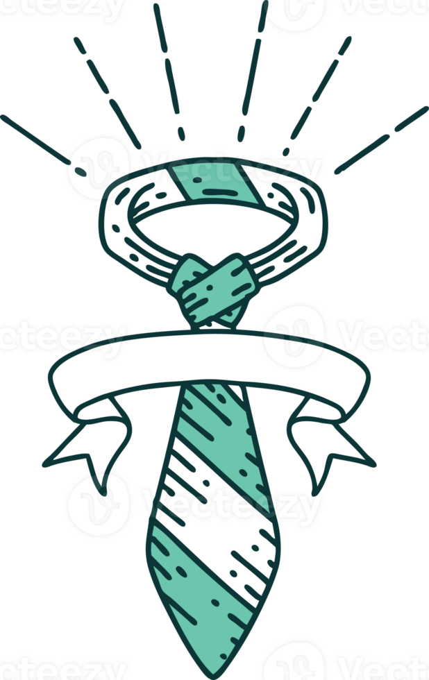 scroll banner with tattoo style office tie png