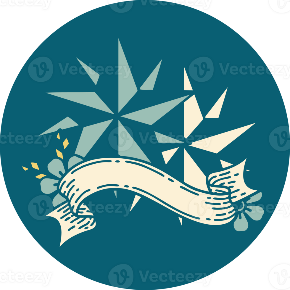 tattoo style icon with banner of stars png