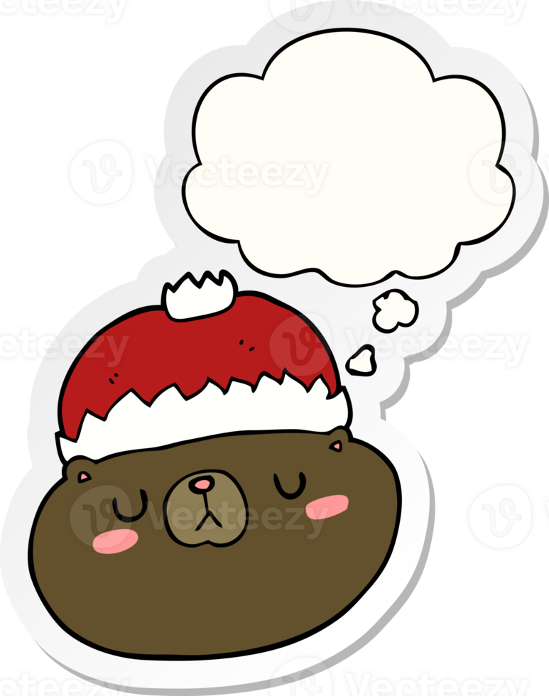 cartoon christmas bear with thought bubble as a printed sticker png