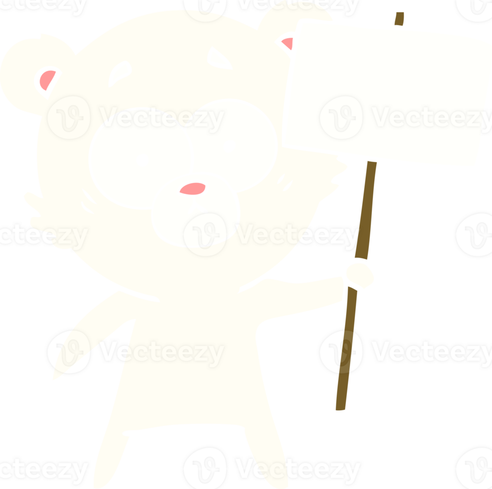nervous polar bear flat color style cartoon with protest sign png